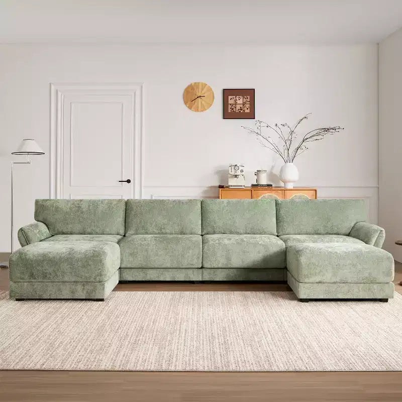 Canapé d'angle modulable Whisen 142, en U avec coussin d'assise extra large, chargeurs USB et USB-C