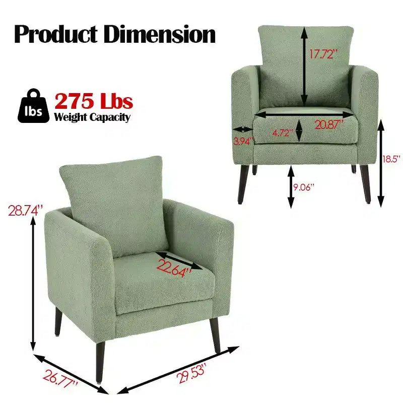 Fauteuils d'appoint Okak pour chambre à coucher, fauteuil rembourré moderne, fauteuil de salon en tissu de style Mid-Century, fauteuil de lecture confortable avec pieds en bois