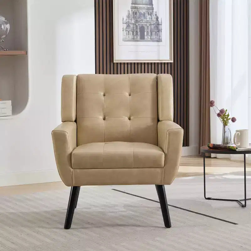 Fauteuil d'appoint Okak pour chambre à coucher, fauteuil de salon moderne en cuir souple ergonomique, avec pieds noirs pour intérieur