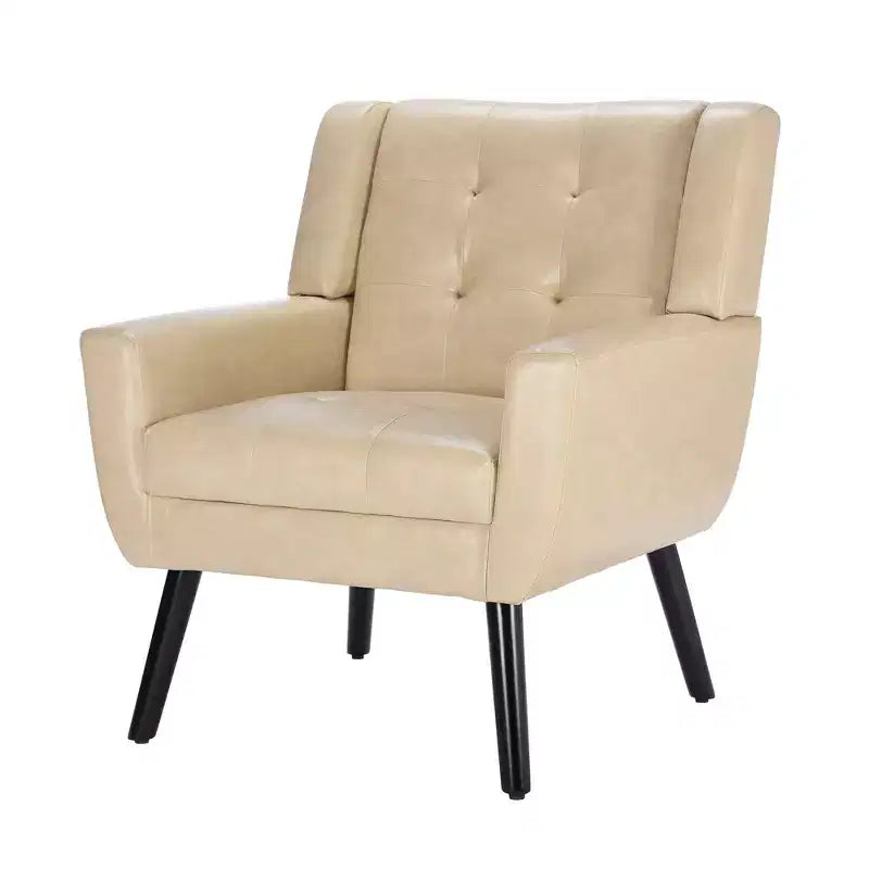 Fauteuil d'appoint Okak pour chambre à coucher, fauteuil de salon moderne en cuir souple ergonomique, avec pieds noirs pour intérieur