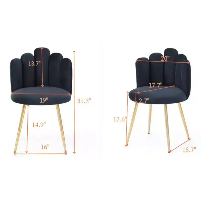 Bestier Lot de 2 chaises de salle à manger modernes en velours avec pieds en métal doré pour salle à manger, cuisine, coiffeuse, salon - Noir