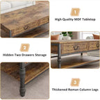 Table basse rectangulaire Acekool 41 avec tiroirs, table basse de rangement rustique marron de style Mid-Century avec pieds en métal pour salon et bureau