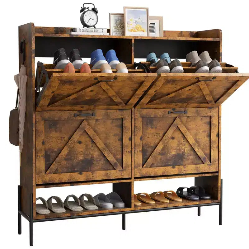 Meuble à chaussures avec 4 tiroirs basculants - Organisateur de rangement de chaussures autoportant pour l'entrée, Organisateur de chaussures avec séparation sec et humide et pieds en métal