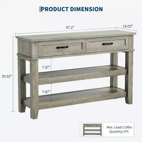 Console de table d'entrée à 2 niveaux de 47,2 po avec 2 tiroirs de rangement, table de canapé en bois de ferme à 3 niveaux, pour entrée, salon