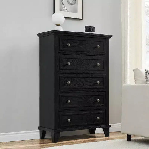 Commode Acekool 48 haute blanche, commode 5 tiroirs pour chambre à coucher, armoire de rangement vintage pour dressing, salon, couloir