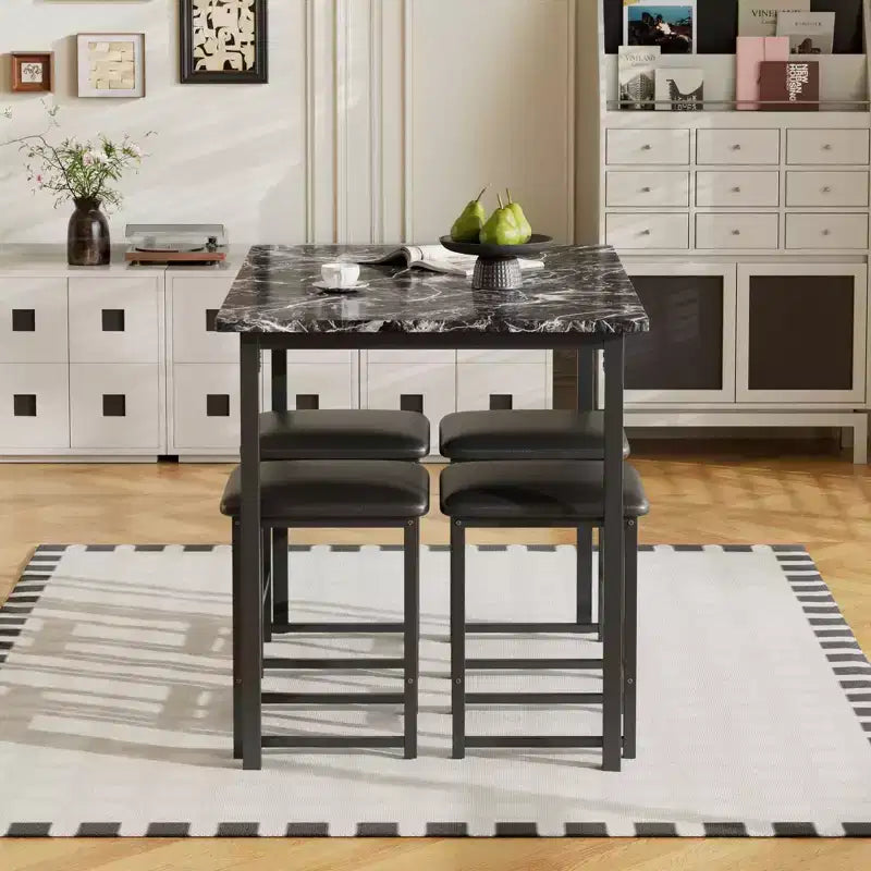 Ensemble Table et Chaises de Cuisine VECELO pour 4, Ensemble Salle à Manger avec Chaises/Tabourets en PU, Cadre Robuste pour Petits Espaces, Marron/Noir