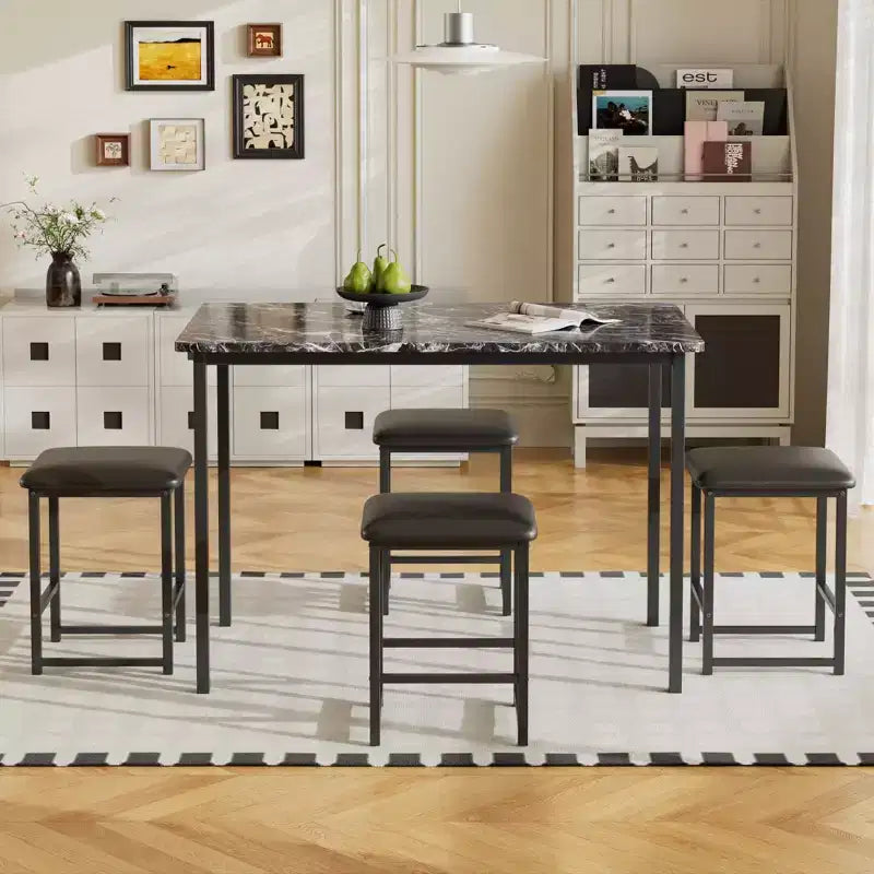 Ensemble Table et Chaises de Cuisine VECELO pour 4, Ensemble Salle à Manger avec Chaises/Tabourets en PU, Cadre Robuste pour Petits Espaces, Marron/Noir