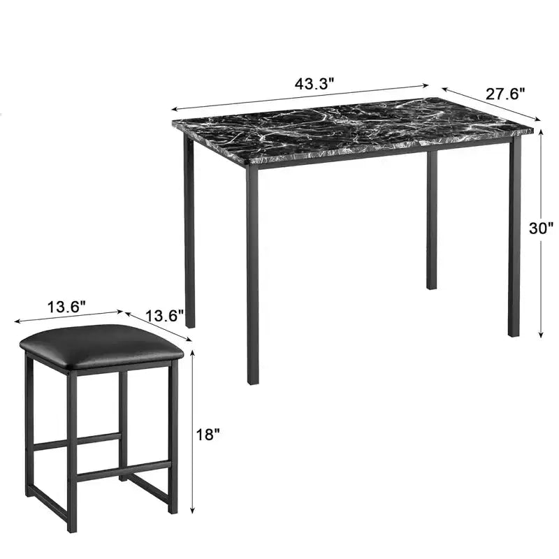 Ensemble Table et Chaises de Cuisine VECELO pour 4, Ensemble Salle à Manger avec Chaises/Tabourets en PU, Cadre Robuste pour Petits Espaces, Marron/Noir