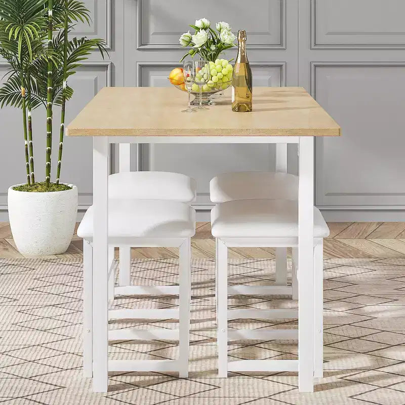 Ensemble Table et Chaises de Cuisine VECELO pour 4, Ensemble Salle à Manger avec Chaises/Tabourets en PU, Cadre Robuste pour Petits Espaces, Marron/Noir