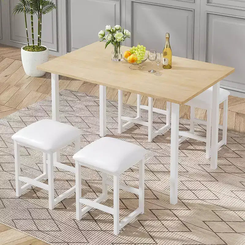 Ensemble Table et Chaises de Cuisine VECELO pour 4, Ensemble Salle à Manger avec Chaises/Tabourets en PU, Cadre Robuste pour Petits Espaces, Marron/Noir