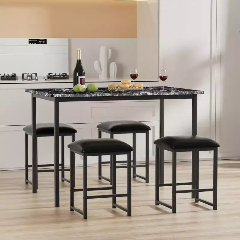 Ensemble Table et Chaises de Cuisine VECELO pour 4, Ensemble Salle à Manger avec Chaises/Tabourets en PU, Cadre Robuste pour Petits Espaces, Marron/Noir