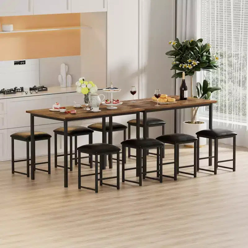 Ensemble Table et Chaises de Cuisine VECELO pour 4, Ensemble Salle à Manger avec Chaises/Tabourets en PU, Cadre Robuste pour Petits Espaces, Marron/Noir