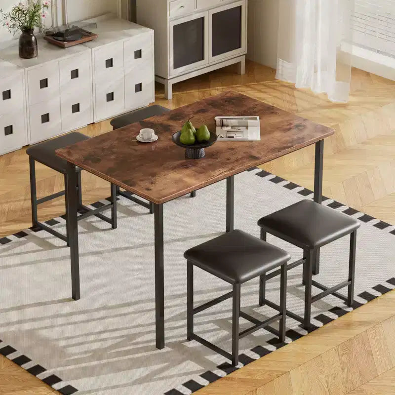 Ensemble Table et Chaises de Cuisine VECELO pour 4, Ensemble Salle à Manger avec Chaises/Tabourets en PU, Cadre Robuste pour Petits Espaces, Marron/Noir