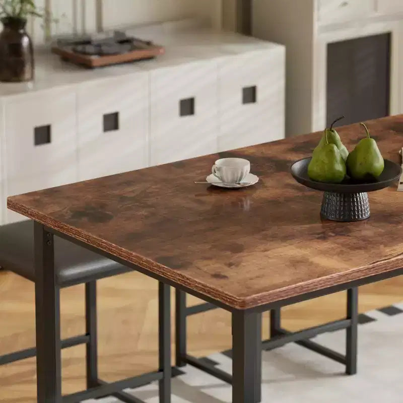 Ensemble Table et Chaises de Cuisine VECELO pour 4, Ensemble Salle à Manger avec Chaises/Tabourets en PU, Cadre Robuste pour Petits Espaces, Marron/Noir