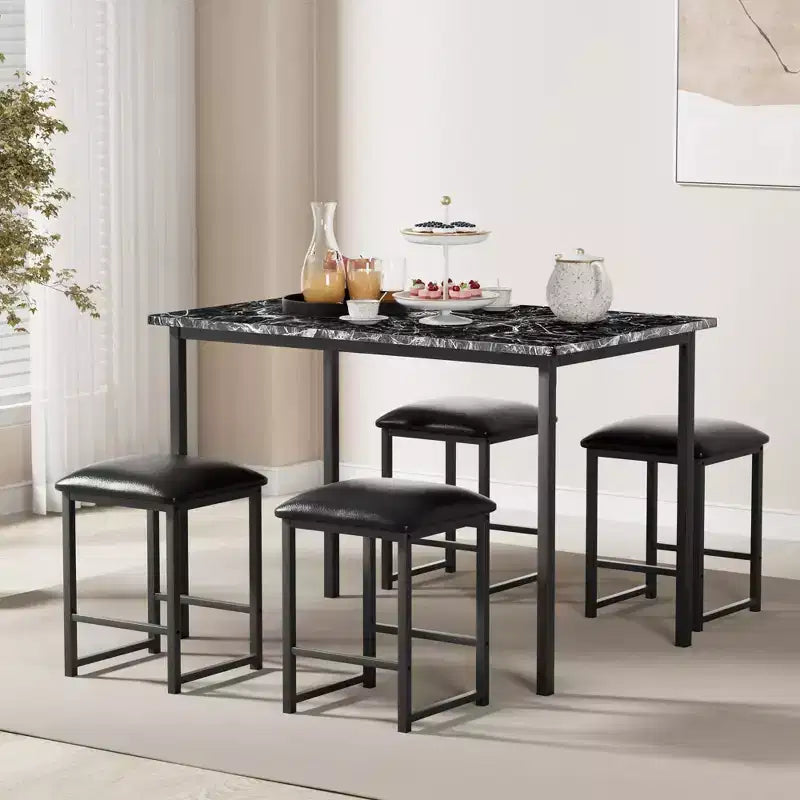 Ensemble Table et Chaises de Cuisine VECELO pour 4, Ensemble Salle à Manger avec Chaises/Tabourets en PU, Cadre Robuste pour Petits Espaces, Marron/Noir