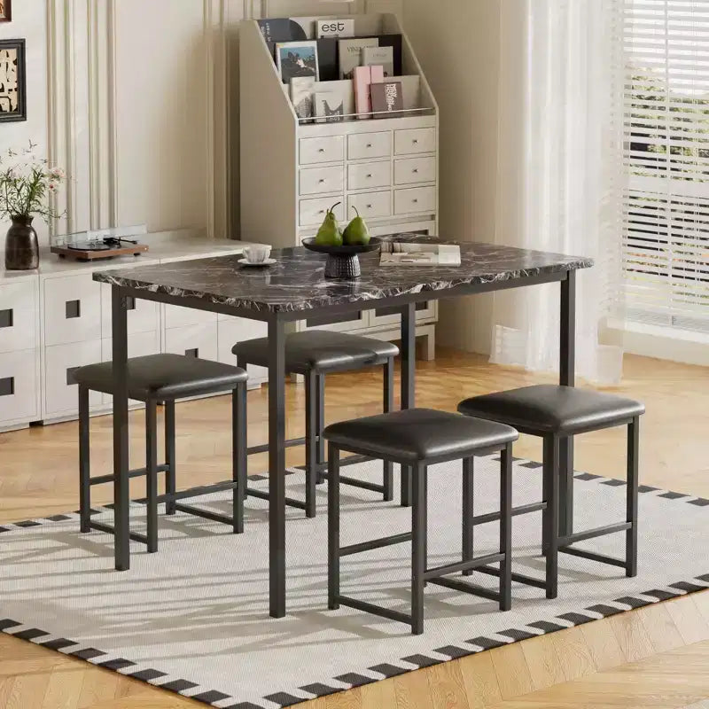 Ensemble Table et Chaises de Cuisine VECELO pour 4, Ensemble Salle à Manger avec Chaises/Tabourets en PU, Cadre Robuste pour Petits Espaces, Marron/Noir