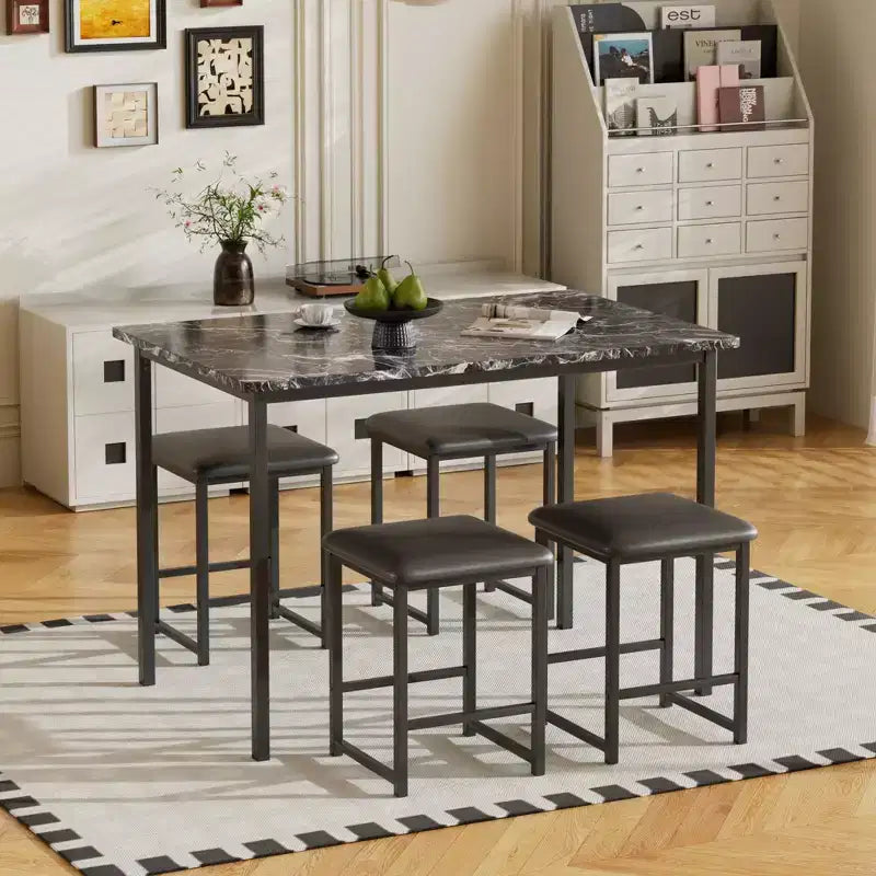 Ensemble Table et Chaises de Cuisine VECELO pour 4, Ensemble Salle à Manger avec Chaises/Tabourets en PU, Cadre Robuste pour Petits Espaces, Marron/Noir