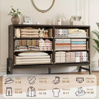 Commode large de 52 po, commode de chambre à 6 tiroirs, coffre de rangement en bois, armoire à 6 tiroirs, pour salon, chambre, entrée