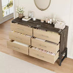 Commode large de 52 po, commode de chambre à 6 tiroirs, coffre de rangement en bois, armoire à 6 tiroirs, pour salon, chambre, entrée
