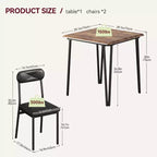 Table et chaises de cuisine pour 2 personnes, ensemble de table à manger petite et carrée avec 2 chaises rembourrées