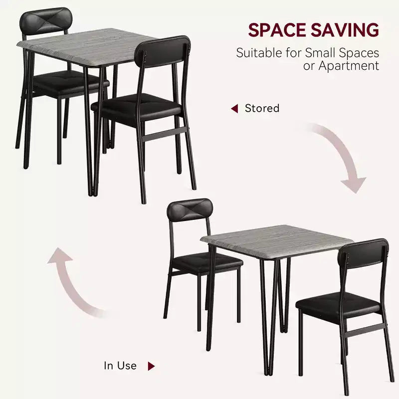 Table et chaises de cuisine pour 2 personnes, ensemble de table à manger petite et carrée avec 2 chaises rembourrées