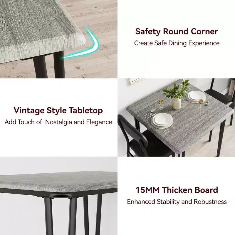 Table et chaises de cuisine pour 2 personnes, ensemble de table à manger petite et carrée avec 2 chaises rembourrées