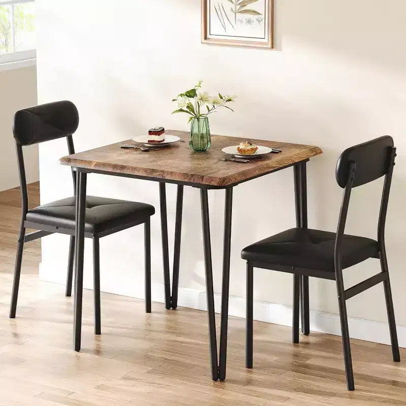 Table et chaises de cuisine pour 2 personnes, ensemble de table à manger petite et carrée avec 2 chaises rembourrées