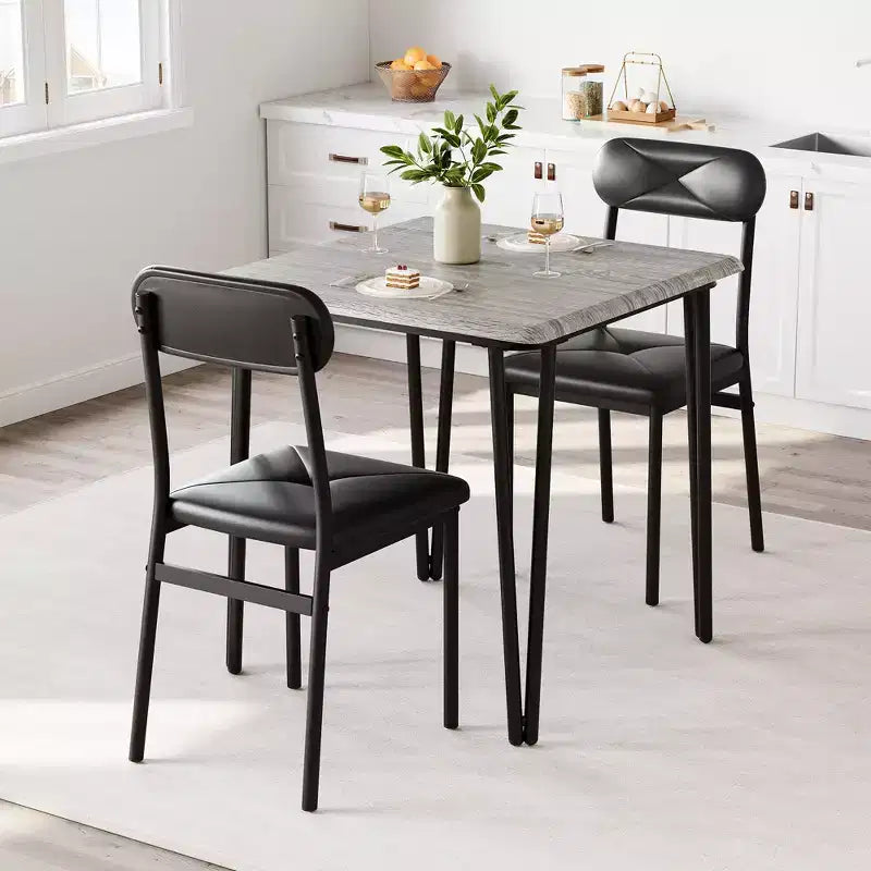 Table et chaises de cuisine pour 2 personnes, ensemble de table à manger petite et carrée avec 2 chaises rembourrées