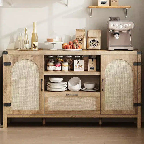 59 Farmhouse Kitchen Buffet Cabinet, Modern Wooden Sideboard, Rattan Coffee Bar Cabinet, Contemporary Living Room and Dining Room Furniture