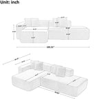 MAYEERTY Canapé sectionnel modulaire en tissu agneau à 5 places en forme de L avec méridienne pour chambre et appartement