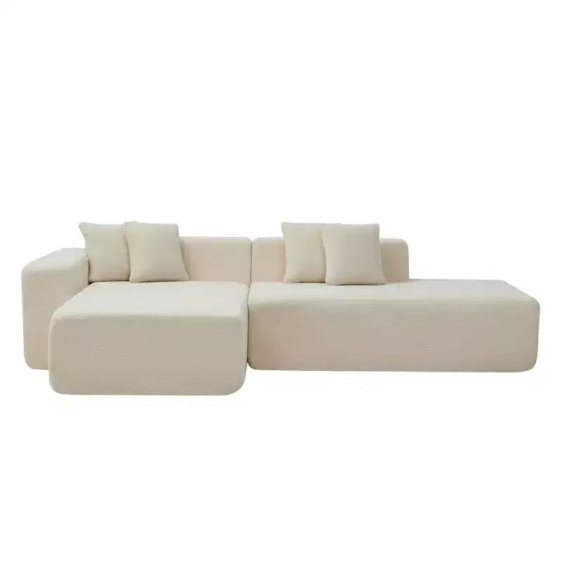 MAYEERTY Canapé sectionnel modulaire en tissu agneau à 5 places en forme de L avec méridienne pour chambre et appartement