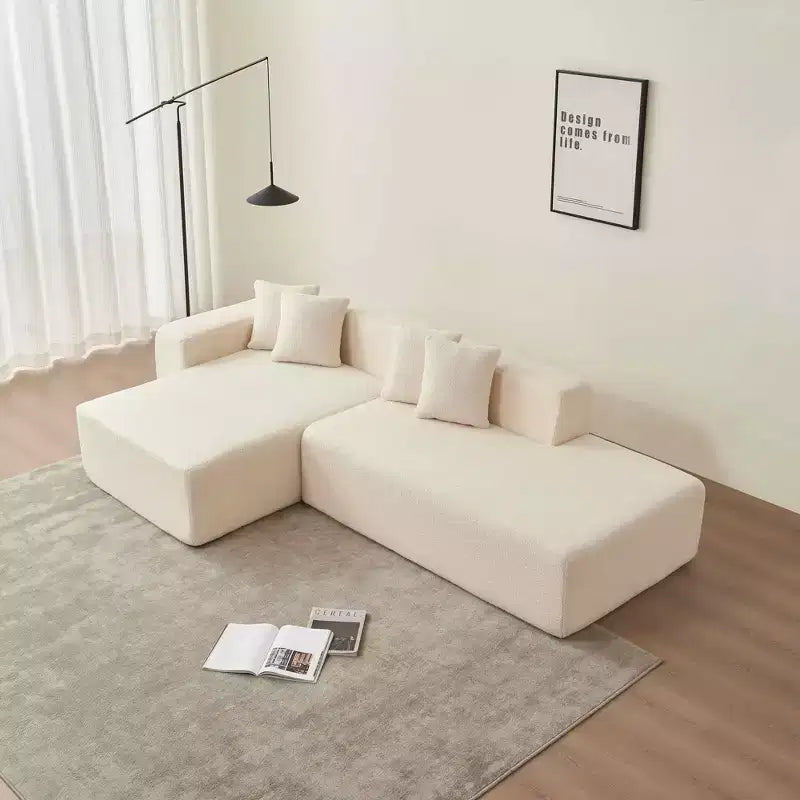 MAYEERTY Canapé sectionnel modulaire en tissu agneau à 5 places en forme de L avec méridienne pour chambre et appartement