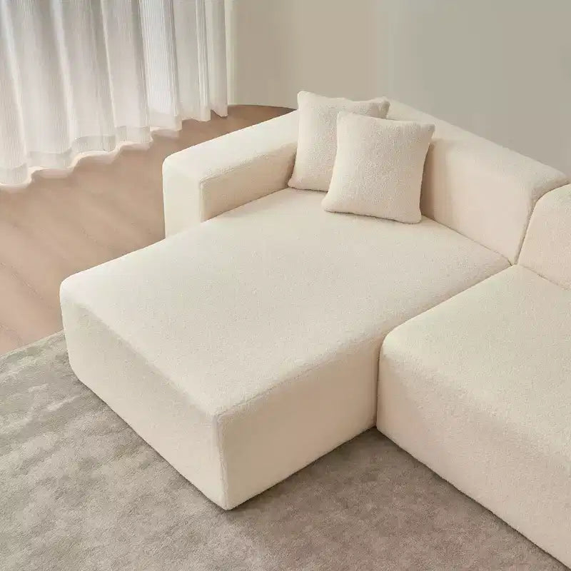 MAYEERTY Canapé sectionnel modulaire en tissu agneau à 5 places en forme de L avec méridienne pour chambre et appartement