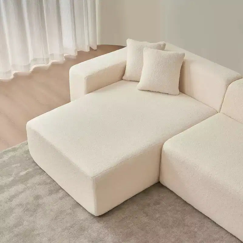MAYEERTY Canapé sectionnel modulaire en tissu agneau à 5 places en forme de L avec méridienne pour chambre et appartement