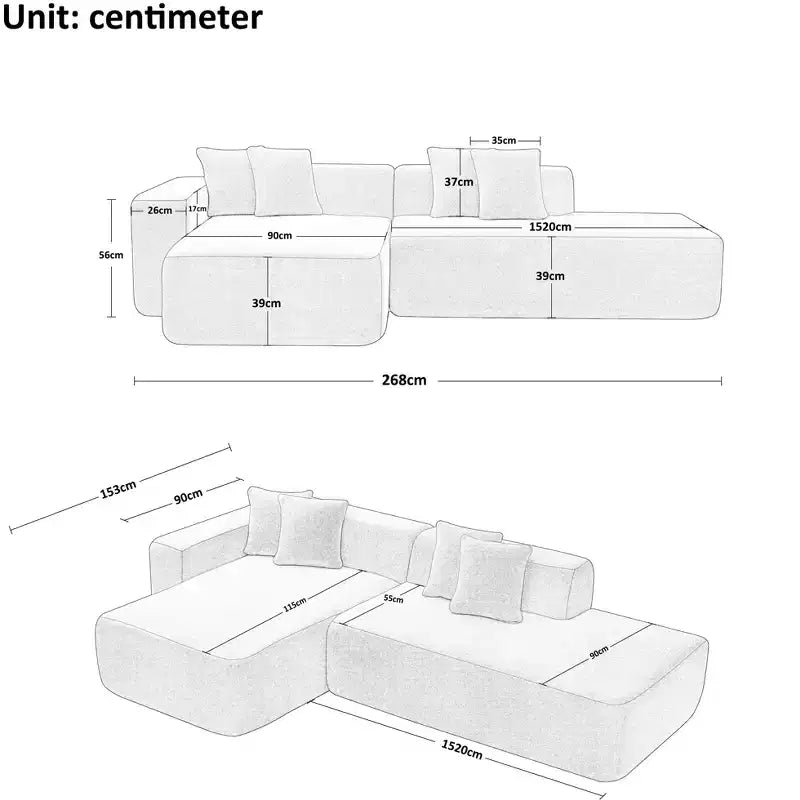 MAYEERTY Canapé sectionnel modulaire en tissu agneau à 5 places en forme de L avec méridienne pour chambre et appartement