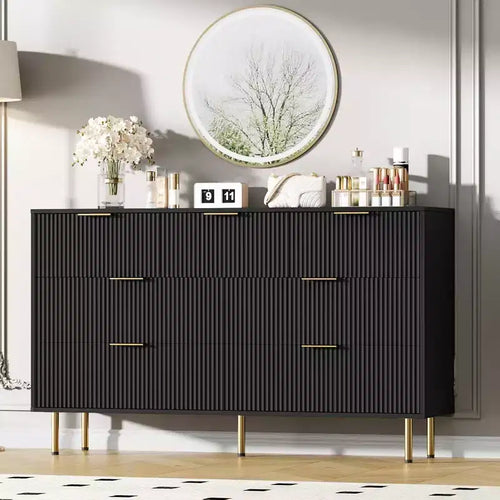 7 Drawers Dresser for Bedroom, Wood Modern Dresser for Closet, with Gold Handle, Bedroom Furniture Storage Organizer, for Living Room, Hallway
