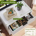Commode moderne avec pieds en métal, commode à 3 tiroirs, table de chevet en bois avec rangement et dispositif anti-basculement, pour chambre à coucher, salon, blanc