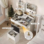 Coiffeuse Miroir avec Station & Tabouret - Ensemble Maquillage 2 Tiroirs pour Filles et Femmes