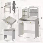 Coiffeuse Miroir avec Station & Tabouret - Ensemble Maquillage 2 Tiroirs pour Filles et Femmes