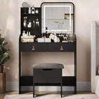 Coiffeuse Miroir avec Station & Tabouret - Ensemble Maquillage 2 Tiroirs pour Filles et Femmes