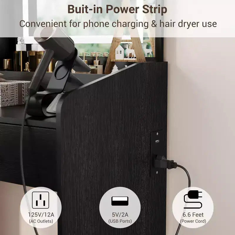 Coiffeuse Miroir avec Station & Tabouret - Ensemble Maquillage 2 Tiroirs pour Filles et Femmes