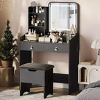 Mirror Vanity Desk with Station & Stool - 2-Drawer Makeup Set for Girls & Women