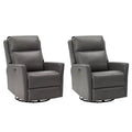 Mario Genuine Leather Transitional Power Recliner with USB Ports Set of 2| ART OF LIVING DESIGNS-GREY