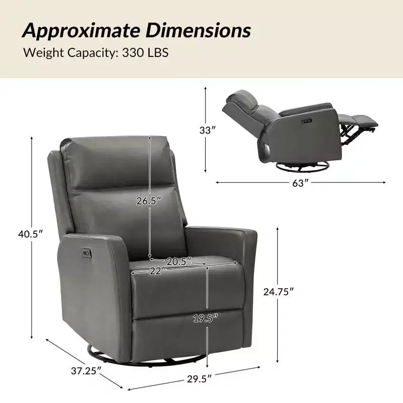 Mario Fauteuil inclinable motorisé de transition en cuir véritable avec ports USB, lot de 2 | ART OF LIVING DESIGNS-GRIS
