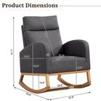 Chaise berçante pour chambre de bébé - Fauteuil à bascule, Rembourré avec pieds en bois de caoutchouc, Dossier haut confortable, Poches latérales, Fauteuil à bascule pour salon