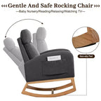 Chaise berçante pour chambre de bébé - Fauteuil à bascule, Rembourré avec pieds en bois de caoutchouc, Dossier haut confortable, Poches latérales, Fauteuil à bascule pour salon