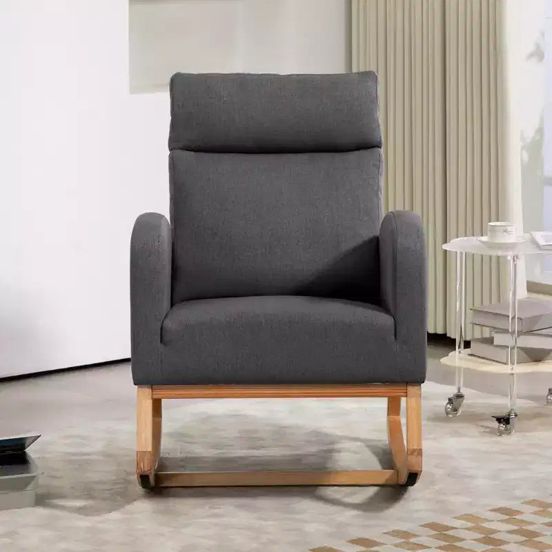 Chaise berçante pour chambre de bébé - Fauteuil à bascule, Rembourré avec pieds en bois de caoutchouc, Dossier haut confortable, Poches latérales, Fauteuil à bascule pour salon