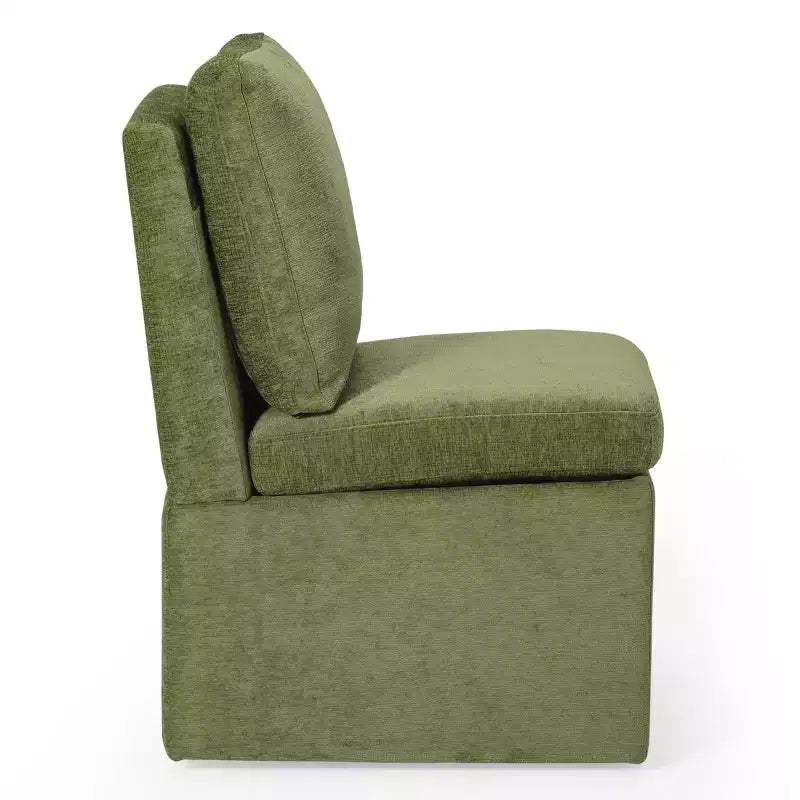 Chaises de salle à manger sans accoudoirs WestinTrends Soho Modern en chenille rembourrée avec roulettes (lot de 4), vert olive