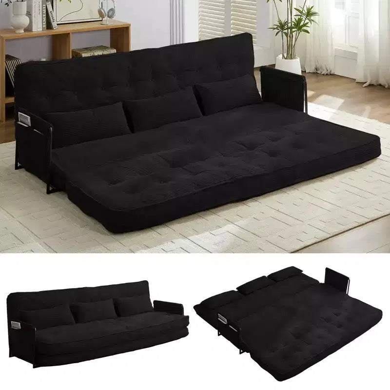 Mjkone Canapé futon pliant multifonctionnel Lit de sol Canapé 3 places paresseux avec oreillers, dossier réglable sur 6 positions