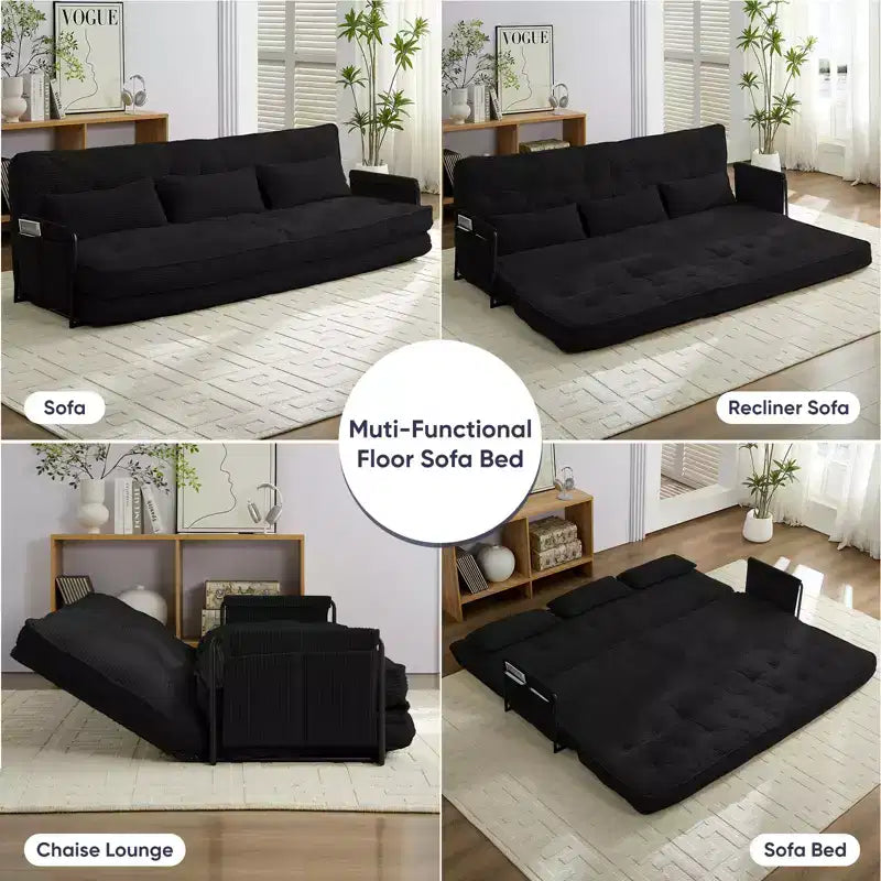 Mjkone Canapé futon pliant multifonctionnel Lit de sol Canapé 3 places paresseux avec oreillers, dossier réglable sur 6 positions